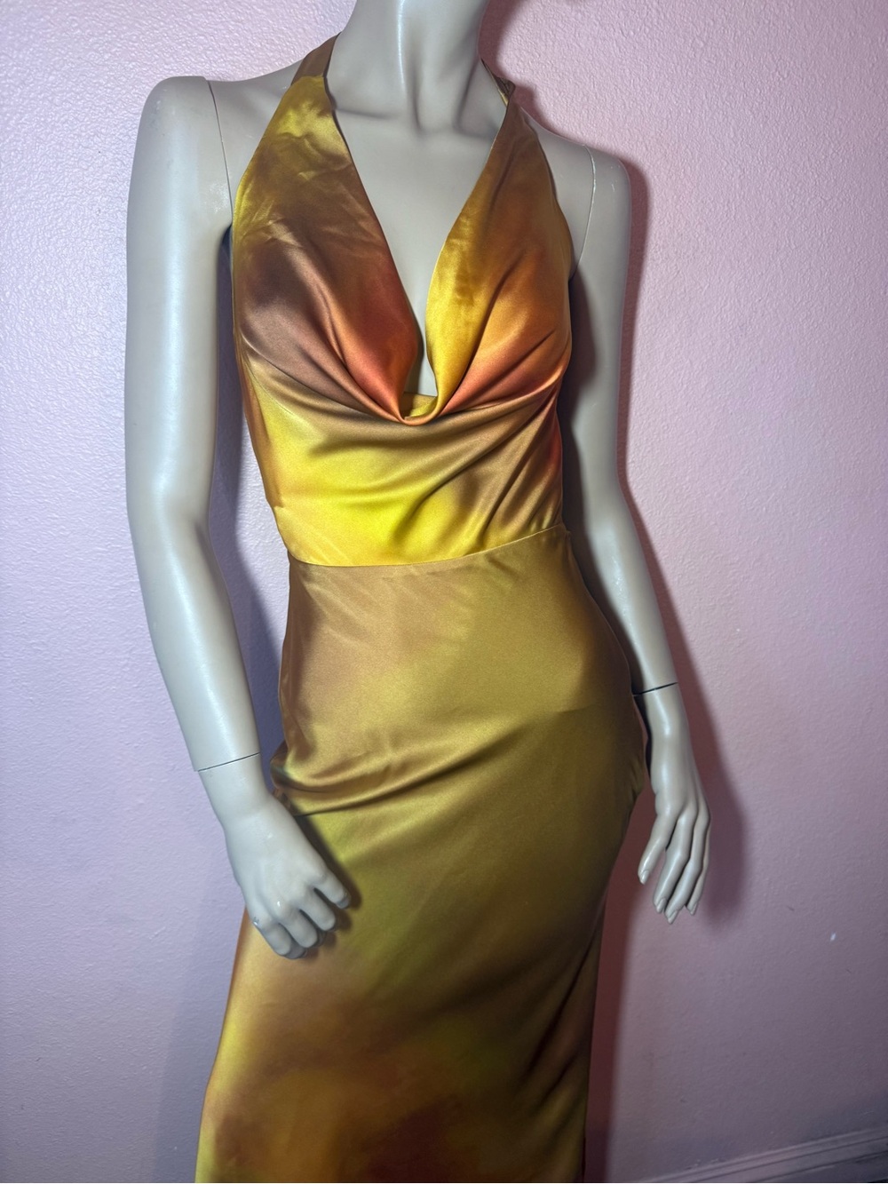 Windsor Satin Halter Midi Dress Gold Rust Ombre Open Back Slip Dress Small NWT ✨ - Picture 9 of 13